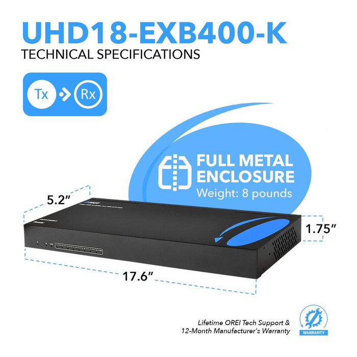 4K UltraHD 1x8 HDMI Extender Splitter Over CAT6/7 Up to 400 Ft with HDBaseT Technology & POC (UHD18-EXB400-K) - Just $1099.99! Shop now at Retro Gaming of Denver