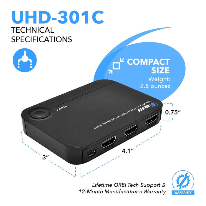 4K 3x1 HDMI Switch 2 HDMI + USB-C Input (UHD-301C) - Just $44.99! Shop now at Retro Gaming of Denver