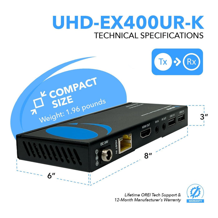 HDMI Extender with HDBaseT Over CAT5e/6/7 Up to 400 Ft - IR Control & Keyboard & Mouse Over Network (UHD-EXB400UR-K) - Just $249.99! Shop now at Retro Gaming of Denver