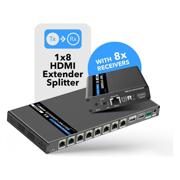 1x8 4K HDMI Extender Splitter Over Single CAT6/7 Up to 230 Ft - ipcolor technology 18 Gbps Bandwidth Bi-directional IR, RS-232 Control & Advance EDID (UHD18-IPC230-K) - Just $649.99! Shop now at Retro Gaming of Denver