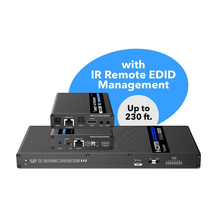 1x8 4K HDMI Extender Splitter Over Single CAT6/7 Up to 230 Ft - ipcolor technology 18 Gbps Bandwidth Bi-directional IR, RS-232 Control & Advance EDID (UHD18-IPC230-K) - Just $649.99! Shop now at Retro Gaming of Denver