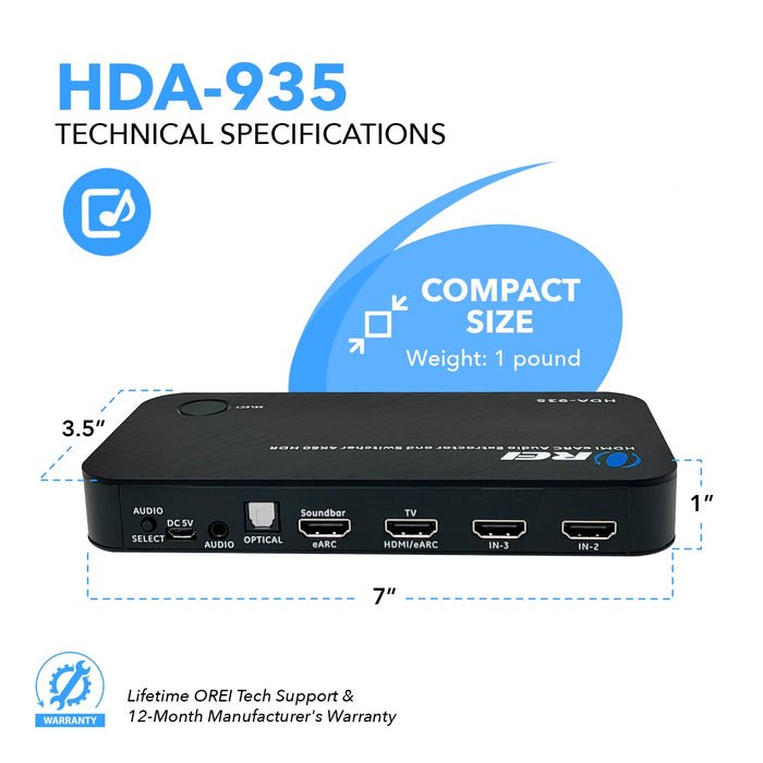 Dual HDMI eARC Audio Extractor 4K@60Hz with Optical Port & 3.5mm jack, 18Gbps bandwidth (HDA-935) - Just $129.99! Shop now at Retro Gaming of Denver