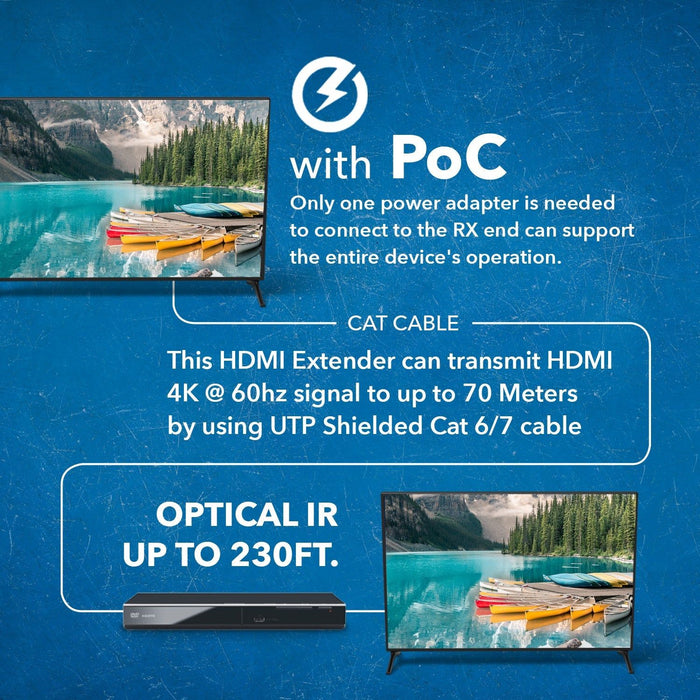 4K HDMI Extender Over CAT6/7 RJ45 4K@60Hz with Audio Extractor Optical IR up to 230 Feet (UHD-EX230A-K) - Just $109.99! Shop now at Retro Gaming of Denver