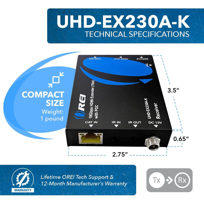 4K HDMI Extender Over CAT6/7 RJ45 4K@60Hz with Audio Extractor Optical IR up to 230 Feet (UHD-EX230A-K) - Just $109.99! Shop now at Retro Gaming of Denver