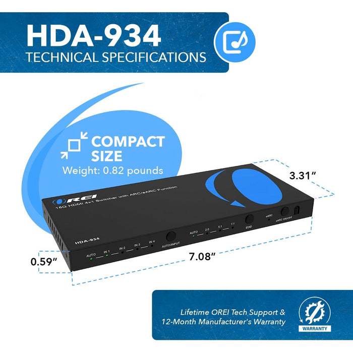 4K HDMI Audio Extractor Switch With ARC/eARC and EDID management (HDA-934) - Just $99.99! Shop now at Retro Gaming of Denver