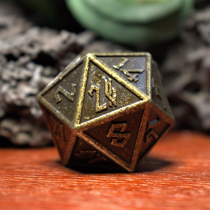 Battle-Worn Gold Metal 35mm D20 - Just $24.99! Shop now at Retro Gaming of Denver