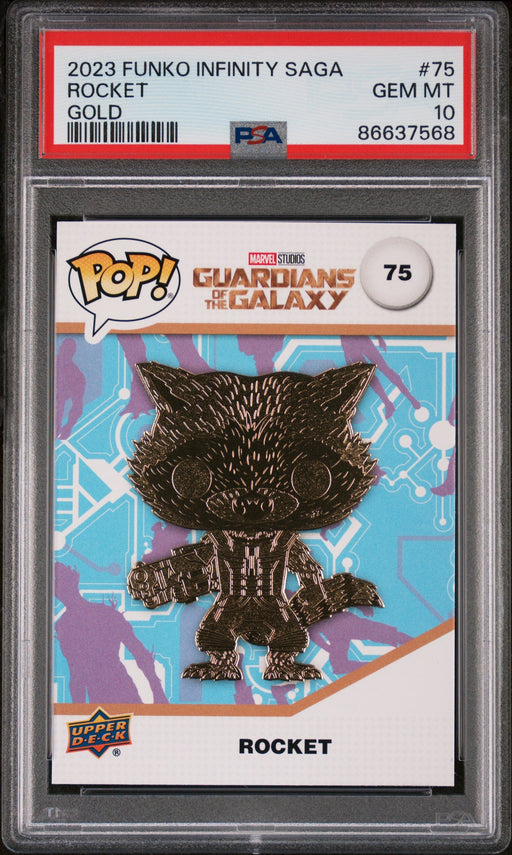 2023 UPPER DECK FUNKO POP MARVEL  ROCKET GOLD #75  PSA 10 - for just $54! 