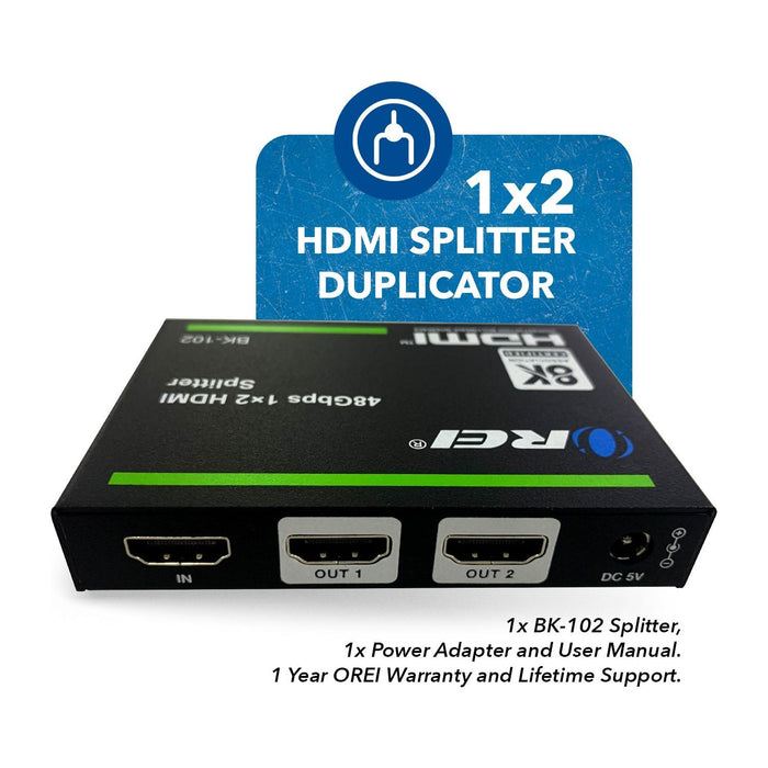 1x2 HDMI Splitter W/ Audio Out: 1-In 2-Out, UltraHD 8K, EDID (BK-102) - Just $79.99! Shop now at Retro Gaming of Denver