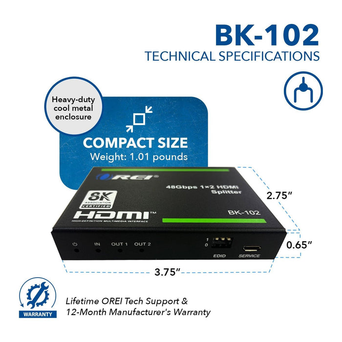 1x2 HDMI Splitter W/ Audio Out: 1-In 2-Out, UltraHD 8K, EDID (BK-102) - Just $79.99! Shop now at Retro Gaming of Denver