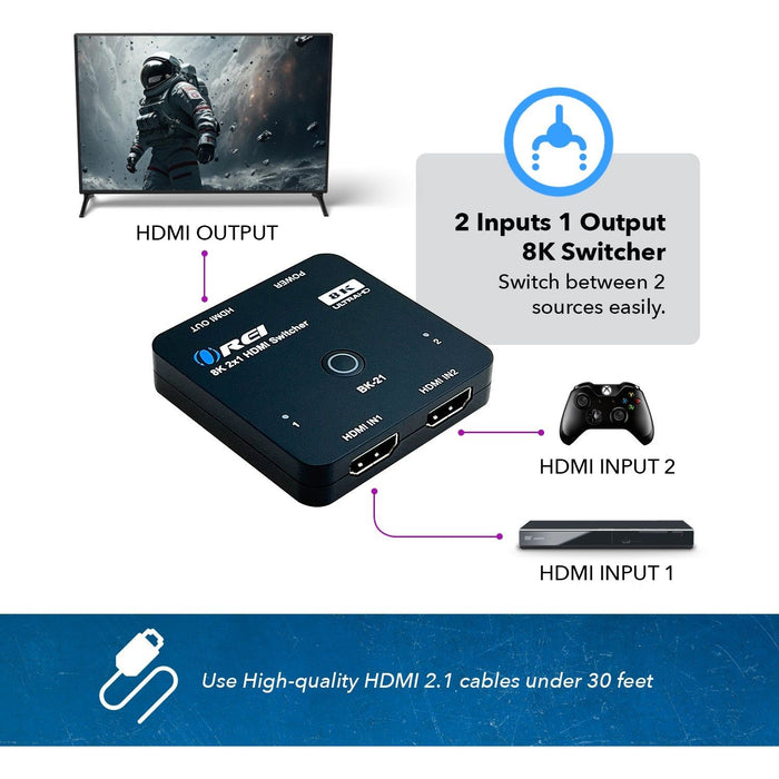 2x1 HDMI Switcher W/ Audio Out: 2-In 1-Out, UltraHD 8K, EDID (BK-21) - Just $29.99! Shop now at Retro Gaming of Denver