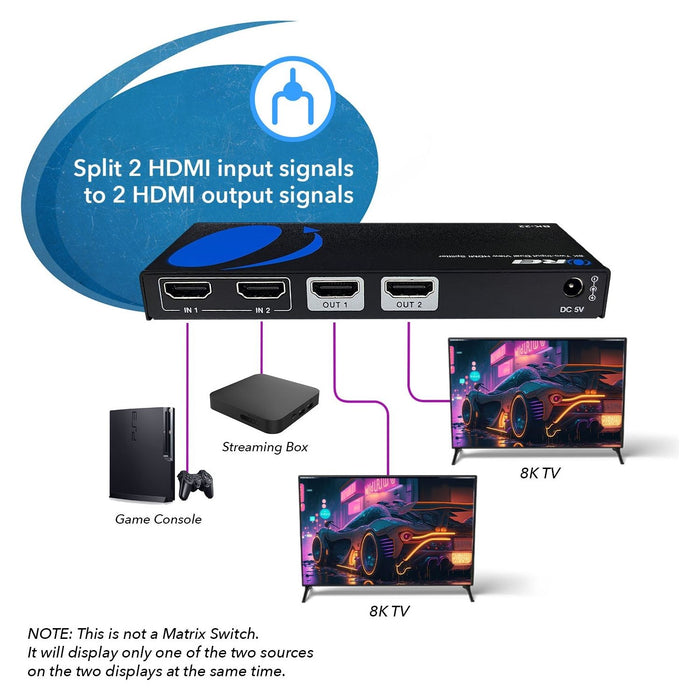 UltraHD 8K 2x2 HDMI Splitter : 2-in 2-out, EDID (BK-22) - Just $79.99! Shop now at Retro Gaming of Denver