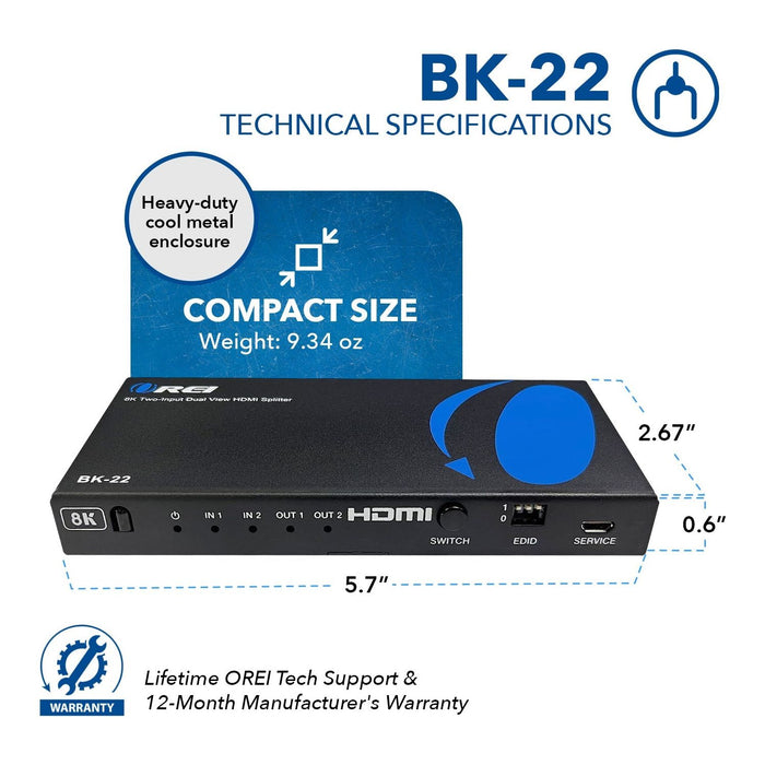 UltraHD 8K 2x2 HDMI Splitter : 2-in 2-out, EDID (BK-22) - Just $79.99! Shop now at Retro Gaming of Denver