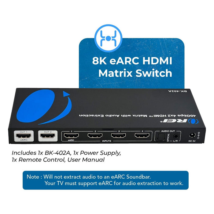 4x2 HDMI Matrix with Audio Extraction (BK-402A) - Just $129.99! Shop now at Retro Gaming of Denver