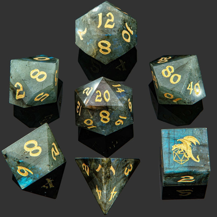 Dragon's Horde Gem Stone Polyhedral Dice Set - Sharp Edge Labradorite - Premium Polyhedral Dice Set - Just $129.99! Shop now at Retro Gaming of Denver