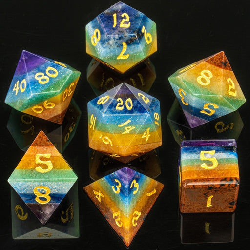 Gem Stone Polyhedral Dice Set - Natural Rainbow - Premium Polyhedral Dice Set - Just $129.99! Shop now at Retro Gaming of Denver