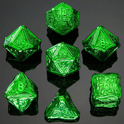 Solid Metal Druid Polyhedral Dice Set - Green - Premium Polyhedral Dice Set - Just $39.99! Shop now at Retro Gaming of Denver