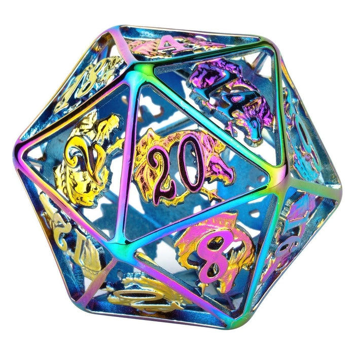 Single Hollow Metal Dragon Polyhedral D20 Dice - Rainbow - Just $25.99! Shop now at Retro Gaming of Denver