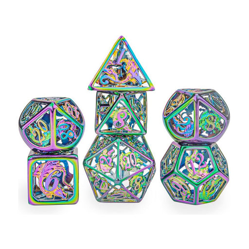 Hollow Metal Dragon Polyhedral Dice Set -  Rainbow - Premium Polyhedral Dice Set - Just $79.99! Shop now at Retro Gaming of Denver