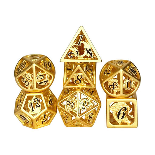 Hollow Metal Dragon Polyhedral Dice Set - Matte Gold with Black enamel - Premium Polyhedral Dice Set - Just $79.99! Shop now at Retro Gaming of Denver
