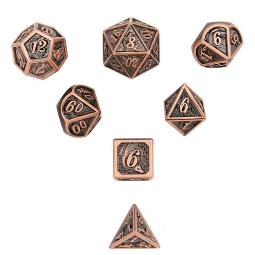 Solid Metal Dragon Polyhedral Dice Set -  Brushed Copper - Premium Polyhedral Dice Set - Just $49.99! Shop now at Retro Gaming of Denver