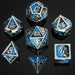 Solid Metal Dragon Polyhedral Dice Set - Silver with black and Blue - Just $49.99! Shop now at Retro Gaming of Denver