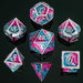 Solid Metal Dragon Polyhedral Dice Set - Silver with Pink and Blue - Just $49.99! Shop now at Retro Gaming of Denver