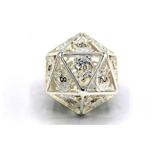 Titan Giant Hollow Dragon Metal D20 Dice 50mm - Silver and Black - Premium Giant Hollow Dice - Just $69.99! Shop now at Retro Gaming of Denver