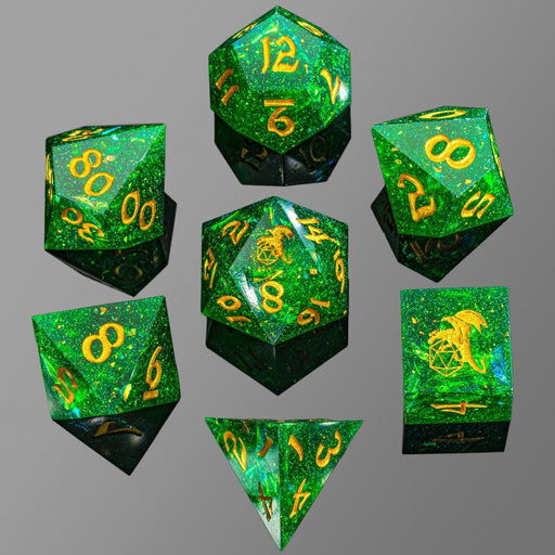 Captured Magic Hand Sanded Sharp Edge Resin - Green - Premium Polyhedral Dice Set - Just $39.99! Shop now at Retro Gaming of Denver