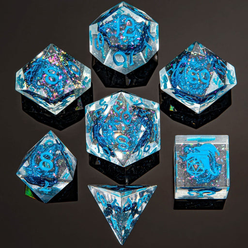 Captured Magic Hand Sanded Sharp Edge Resin Dice Set - Metal blue Dragons - Premium Polyhedral Dice Set - Just $49.99! Shop now at Retro Gaming of Denver
