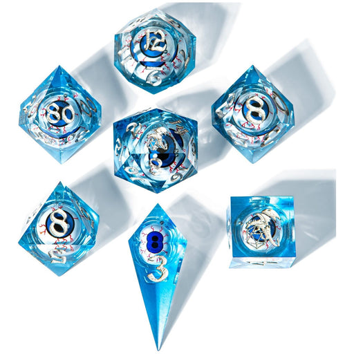 Captured Magic Hand Sanded Sharp Edge Resin - Always Watching Blue Eyes - Premium Polyhedral Dice Set - Just $59.99! Shop now at Retro Gaming of Denver