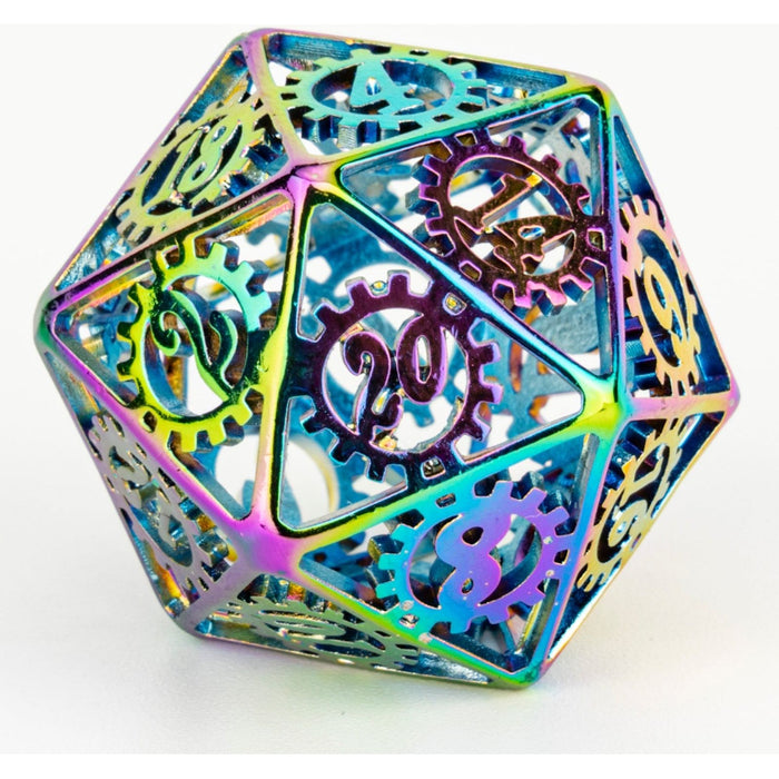 Gears of Providence Hollow Metal Polyhedral Dice Set - Rainbow - Premium Polyhedral Dice Set - Just $69.99! Shop now at Retro Gaming of Denver
