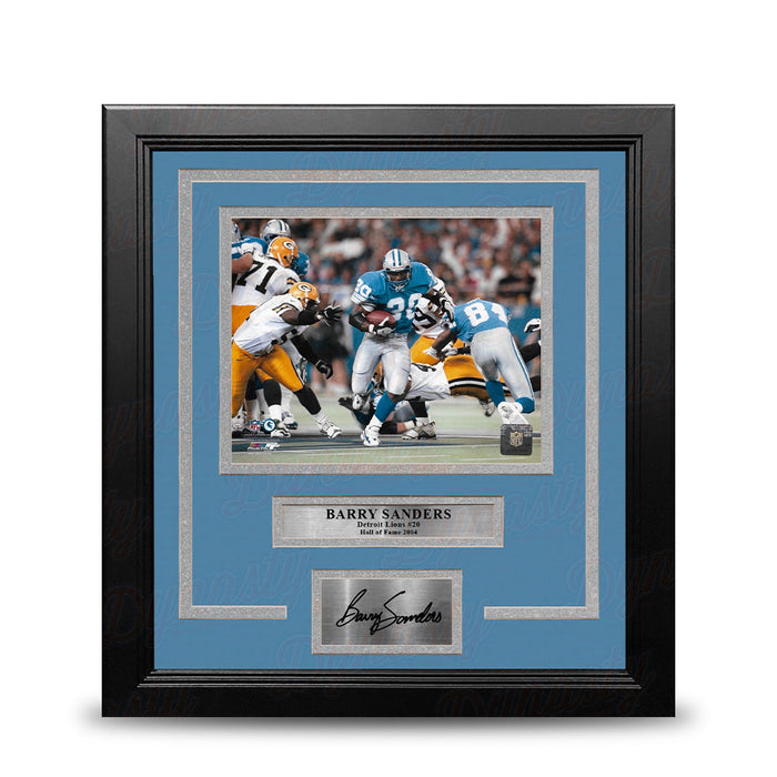 Barry Sanders v. Packers Detroit Lions 8" x 10" Framed Football Photo with Engraved Autograph - for just $79.99! 