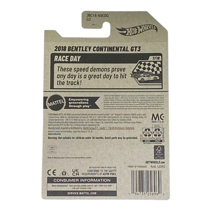Hot Wheels 2018 Bentley Continental GT3 - Race Day Series 7/10 - for just $1.89! 