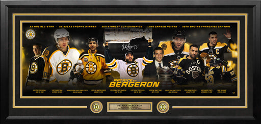 Patrice Bergeron Boston Bruins Career Highlights Autographed Framed 12" x 36" Hockey Panorama - Limited Edition of 37 - for just $499.99! 