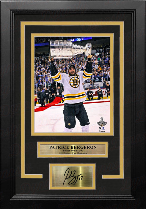 Patrice Bergeron Stanley Cup Trophy Boston Bruins 8x10 Framed Hockey Photo with Engraved Autograph - for just $79.99! 