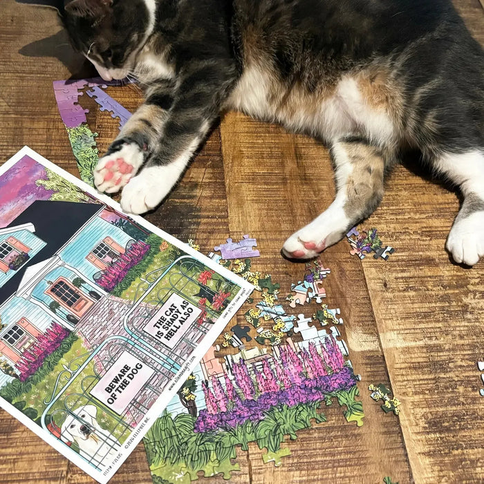 Beware of the Dog... Cat is Shady... 1000 Piece Soft Touch Jigsaw Puzzle Ellembee - for just $24.99! 