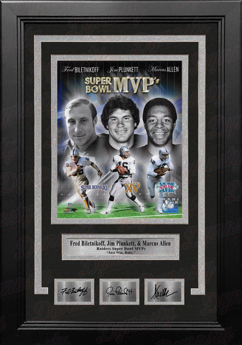 Fred Biletnikoff, Jim Plunkett, & Marcus Allen Raiders 8x10 Framed Photo with Engraved Autographs - for just $99.99! 