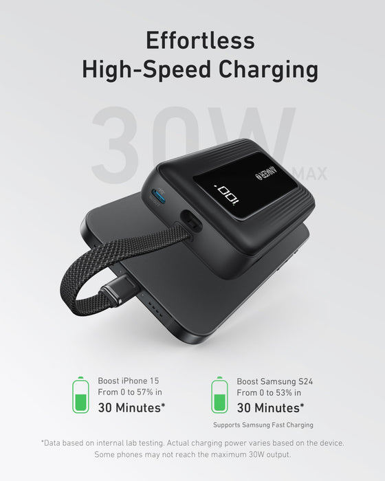 Anker Zolo Power Bank (10K, 30W) with a 5.4-inch (13.7 cm) built-in USB-C cable. - for just $29.99! 