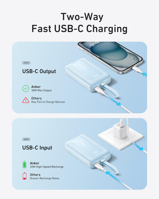 Anker Zolo Power Bank (10K, 30W) with a 5.4-inch (13.7 cm) built-in USB-C cable. - for just $29.99! 