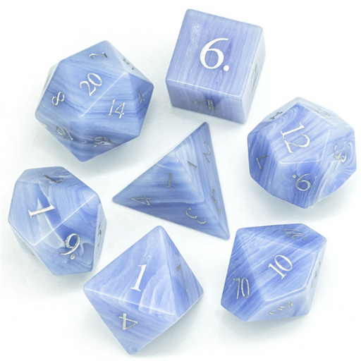 Blue Agate - Gemstone Engraved with Silver RPG Dice Set - for just $99.99! 