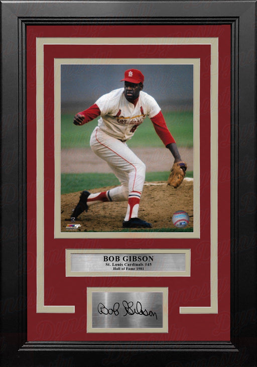 Bob Gibson in Action St. Louis Cardinals 8" x 10" Framed Photo with Engraved Autograph - for just $79.99! 