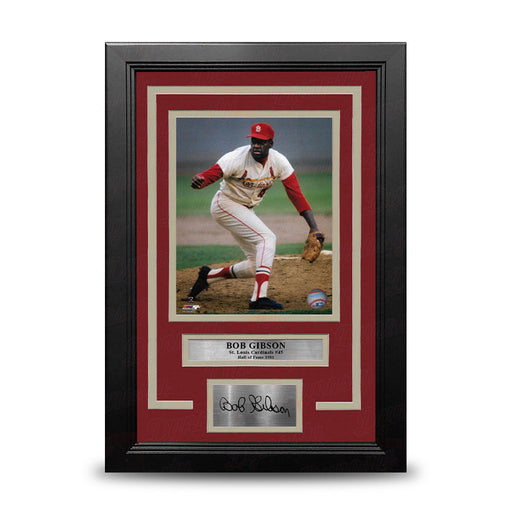 Bob Gibson in Action St. Louis Cardinals 8" x 10" Framed Photo with Engraved Autograph - for just $79.99! 