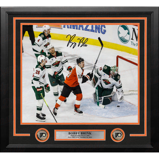 Bobby Brink First Career Goal Autographed Philadelphia Flyers 11" x 14" Framed Hockey Photo - Premium Autographed Framed Hockey Photos - Just $79.99! Shop now at Retro Gaming of Denver