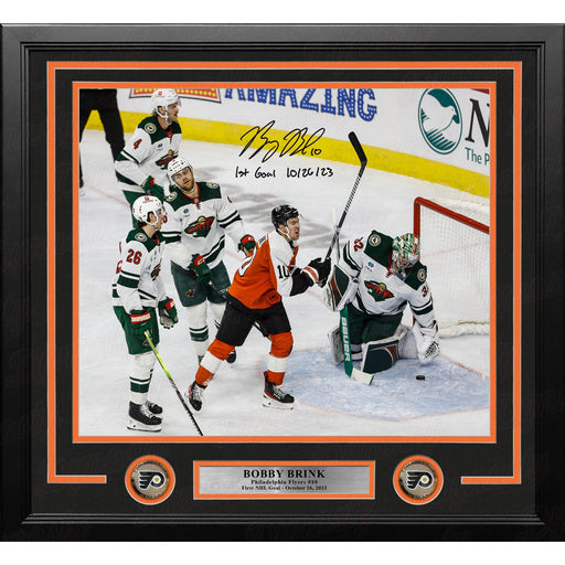 Bobby Brink 1st Career Goal Autographed Philadelphia Flyers 16x20 Framed Photo with Date Inscription - Premium Autographed Framed Hockey Photos - Just $109.99! Shop now at Retro Gaming of Denver