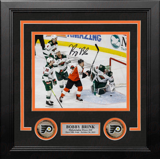 Bobby Brink First Career Goal Autographed Philadelphia Flyers 8" x 10" Framed Hockey Photo - Premium Autographed Framed Hockey Photos - Just $69.99! Shop now at Retro Gaming of Denver