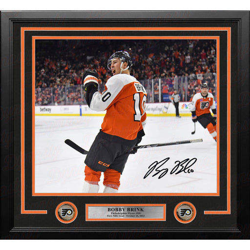 Bobby Brink Fist Pump Autographed Philadelphia Flyers 11" x 14" Framed Hockey Photo - Premium Autographed Framed Hockey Photos - Just $79.99! Shop now at Retro Gaming of Denver