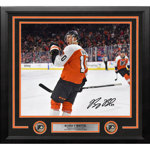 Bobby Brink Fist Pump Autographed Philadelphia Flyers 16" x 20" Framed Hockey Photo - Premium Autographed Framed Hockey Photos - Just $99.99! Shop now at Retro Gaming of Denver