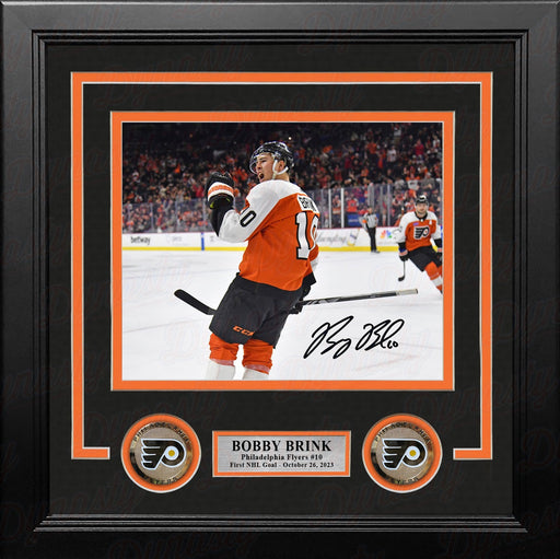 Bobby Brink Fist Pump Autographed Philadelphia Flyers 8" x 10" Framed Hockey Photo - Premium Autographed Framed Hockey Photos - Just $69.99! Shop now at Retro Gaming of Denver