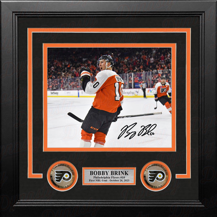 Bobby Brink Fist Pump Autographed Philadelphia Flyers 8" x 10" Framed Hockey Photo - for just $69.99! 