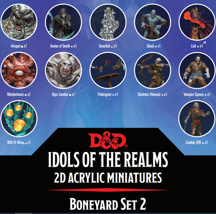 D&D: Idols of the Realms - Boneyard 2D Acrylic Miniatures - Set 12 - for just $15.99! 